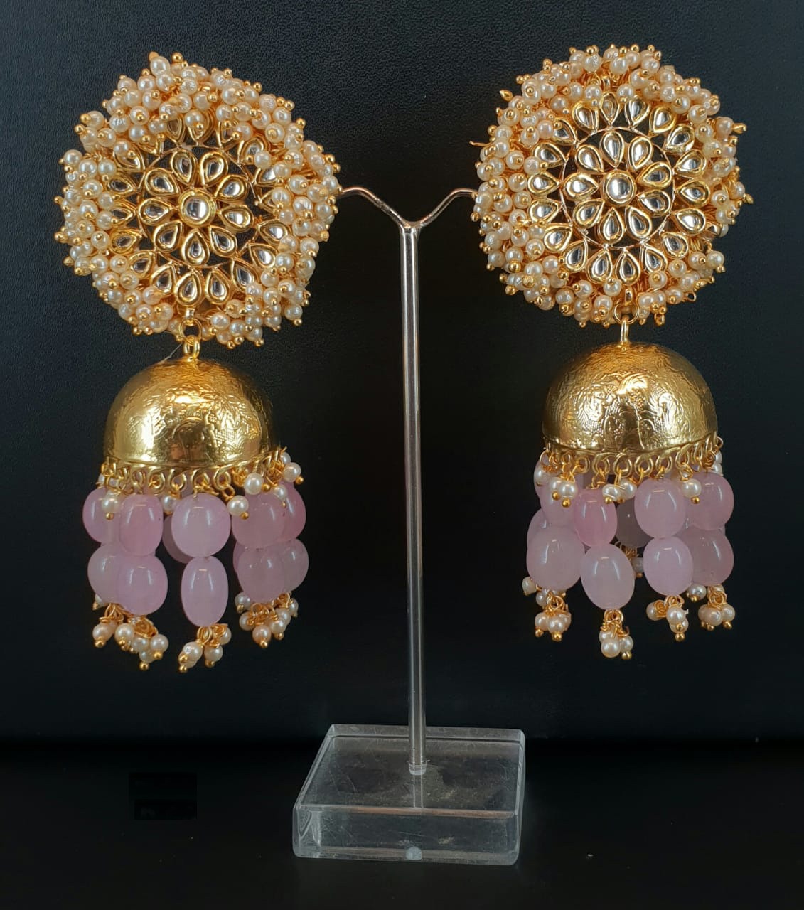 Meira Kundan And Pink Drops Dangler Earrings – Curio Cottage